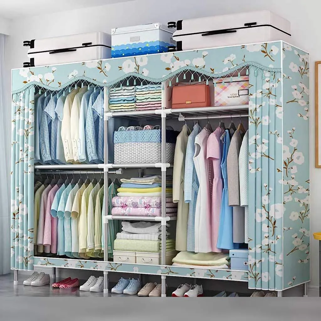 Cloth Wardrobe Bedroom Storage, Shading Cloth Steel Pipe Large Size Hanging Clothes Organizer Simple Home Portable Storage Closet for Clothes,79x18x65inch