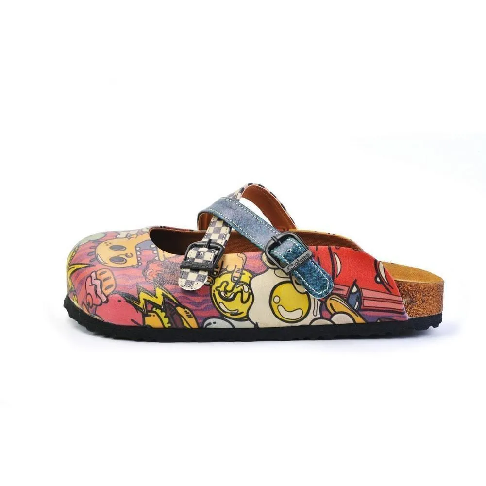 Colored Mixed Pink and Blue Abstrack Patterned Clogs - CAL168