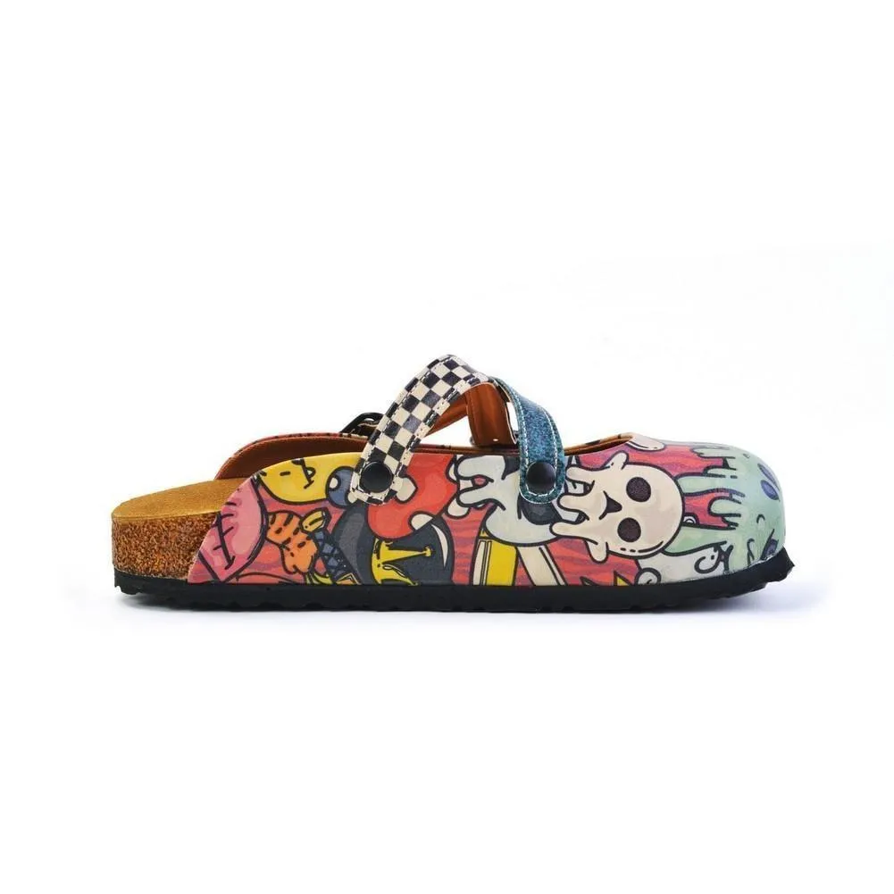 Colored Mixed Pink and Blue Abstrack Patterned Clogs - CAL168