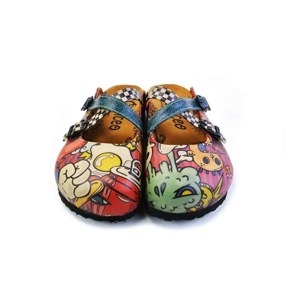 Colored Mixed Pink and Blue Abstrack Patterned Clogs - CAL168