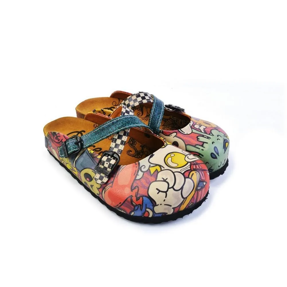 Colored Mixed Pink and Blue Abstrack Patterned Clogs - CAL168