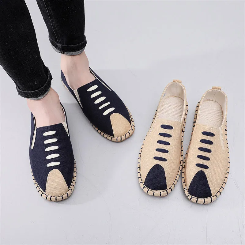Comfy Cotton Cloth Flat Contrast Color Walking Shoes for Men