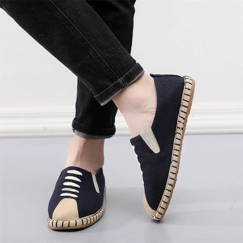 Comfy Cotton Cloth Flat Contrast Color Walking Shoes for Men