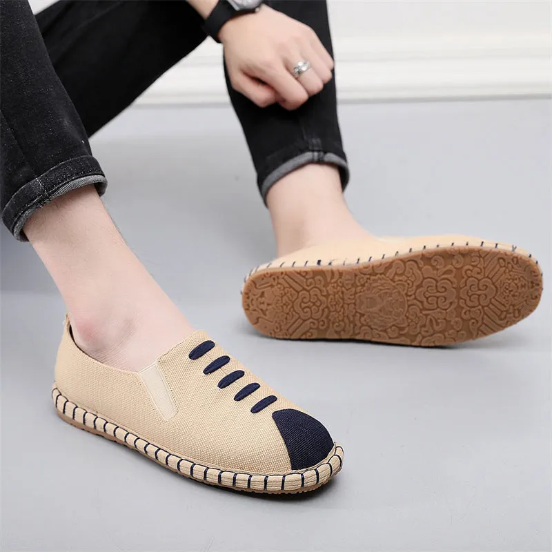 Comfy Cotton Cloth Flat Contrast Color Walking Shoes for Men