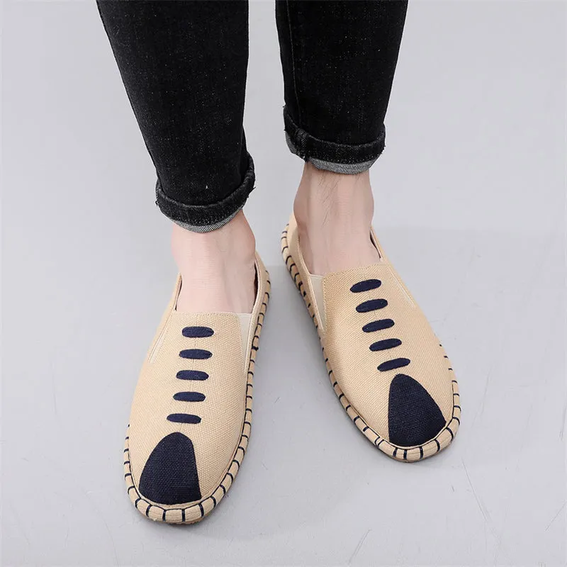 Comfy Cotton Cloth Flat Contrast Color Walking Shoes for Men