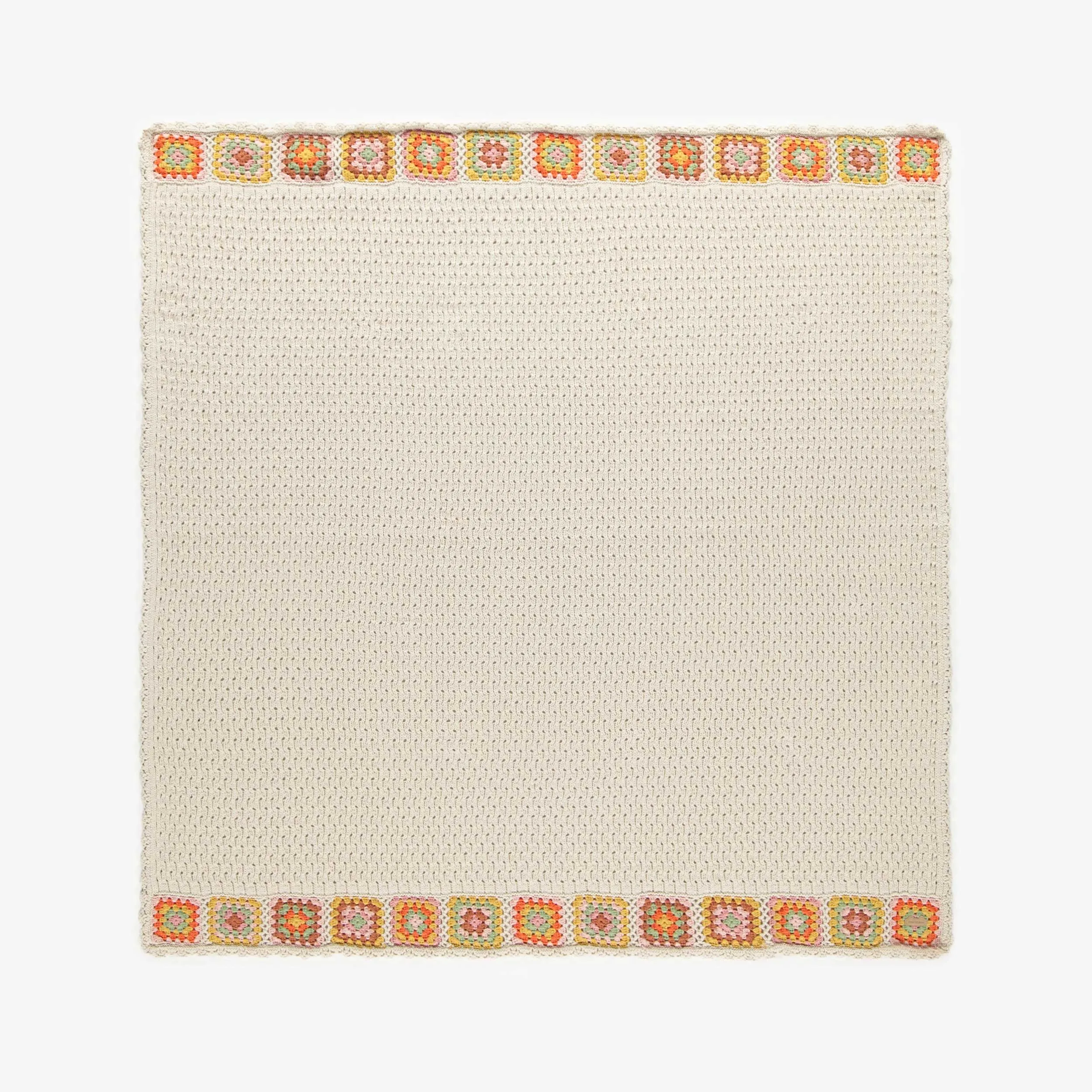 Couverture crème avec bordure colorée en crochet, naissance || Crochet cream blanket with colorful border in crochet, newborn