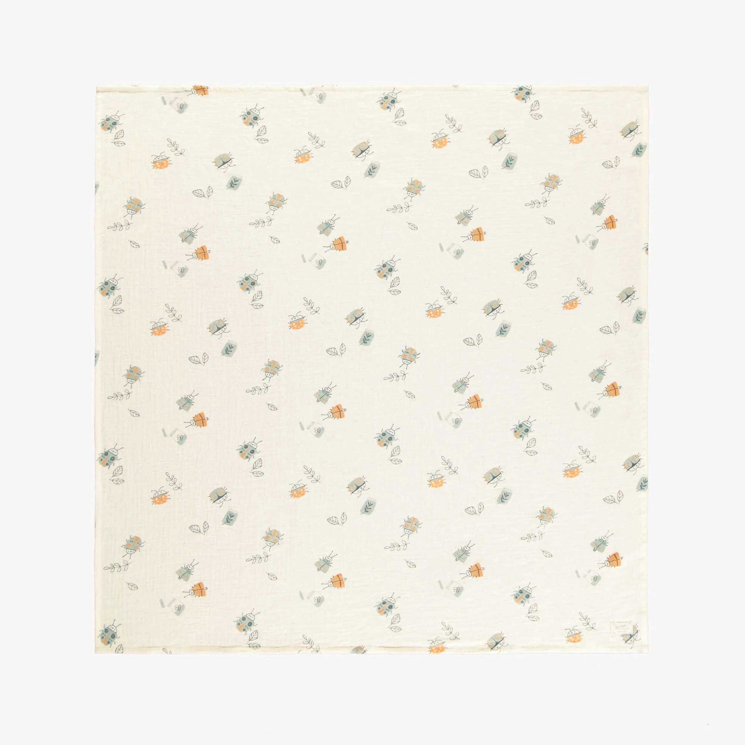 Couverture crème à motif en mousseline, naissance || Cream blanket with pattern in muslin, newborn