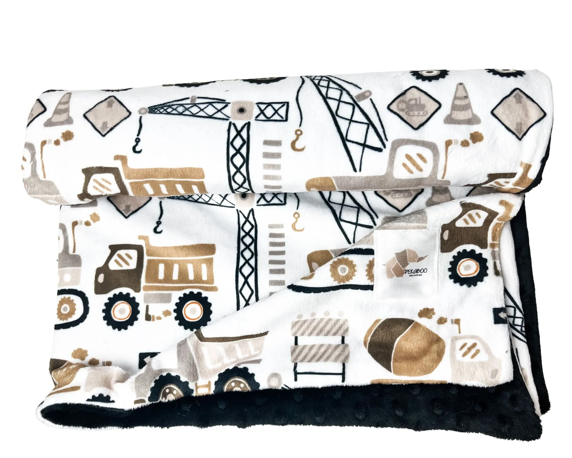 Couverture minky - Camions construction beige