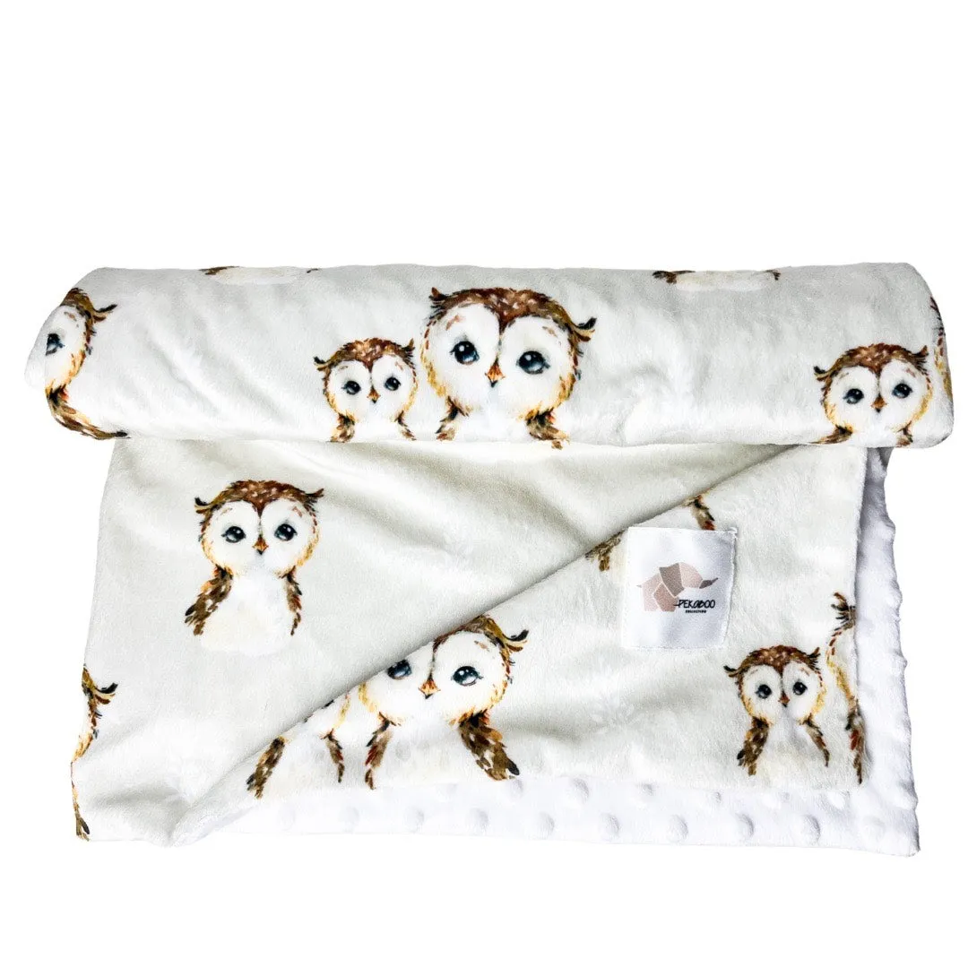 Couverture minky - Chouette beige