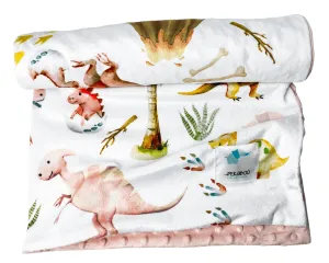 Couverture minky - Dinos et oeufs rose