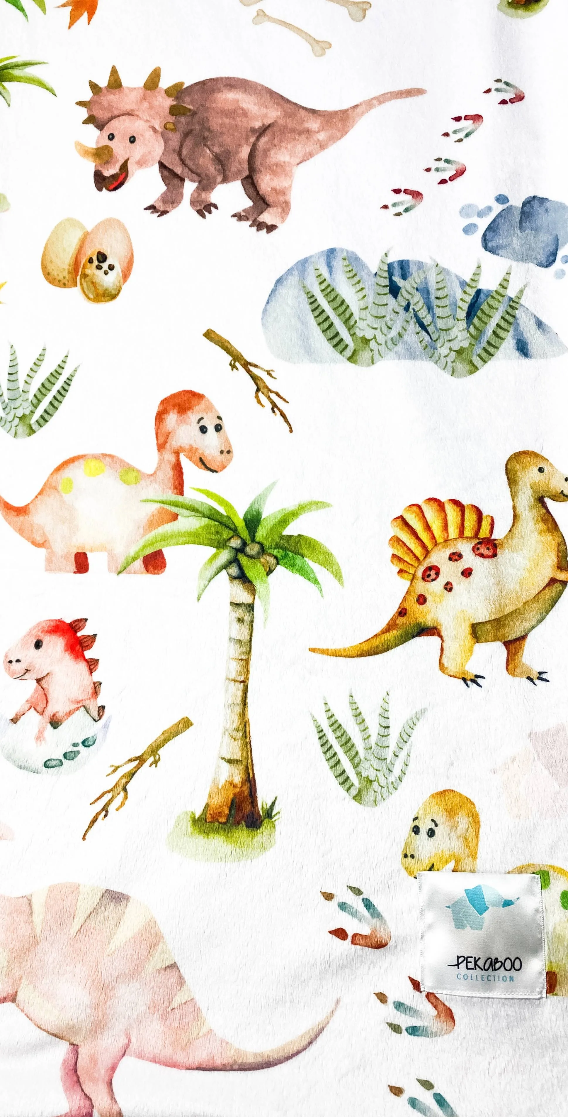 Couverture minky - Dinos et oeufs rose