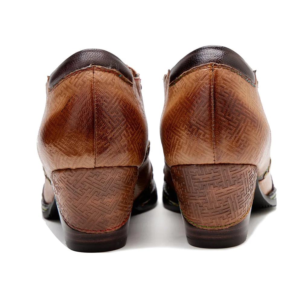 CrazycatZ Leather Pumps,Women Colorful Vintage Block Heel Oxford Vintage Shoes Brown
