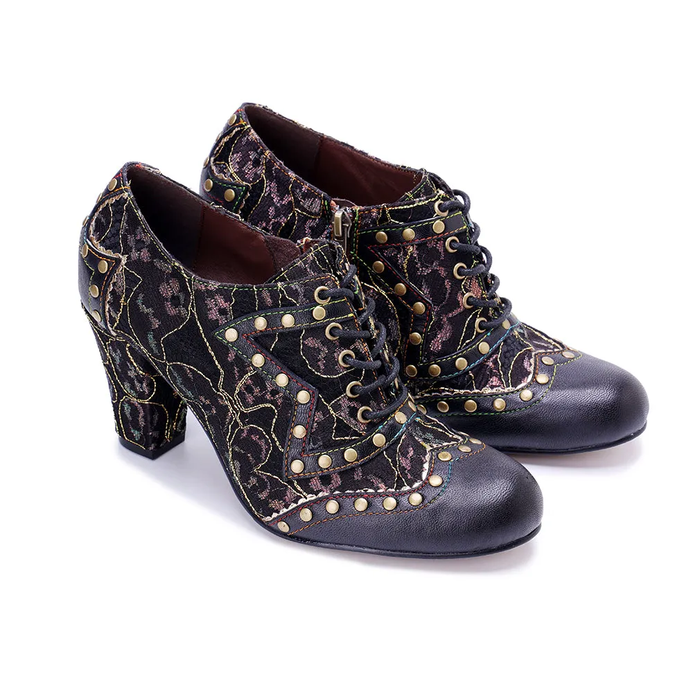 CrazycatZ Leather Pumps,Women  Vintage Block Heel Oxford Vintage Shoes Color Blocking Oxford Shoes 80304
