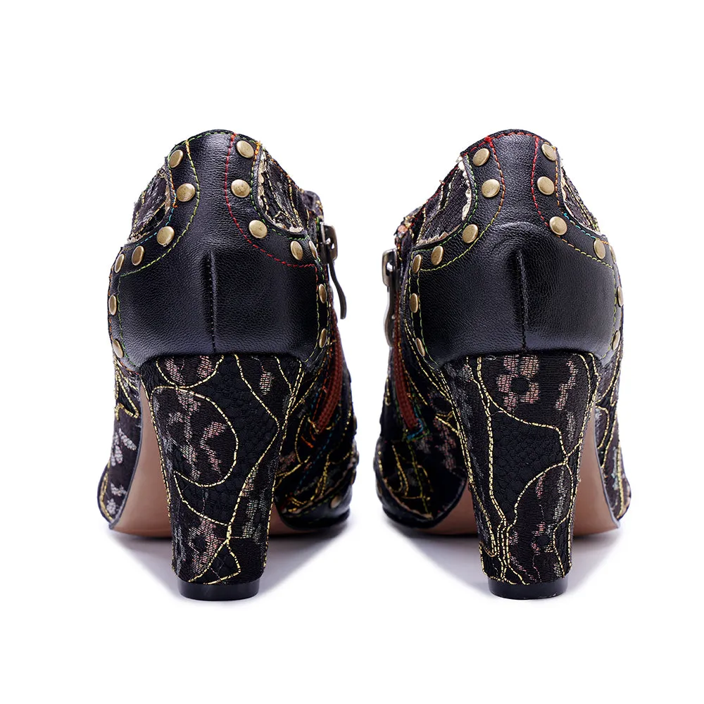 CrazycatZ Leather Pumps,Women  Vintage Block Heel Oxford Vintage Shoes Color Blocking Oxford Shoes 80304