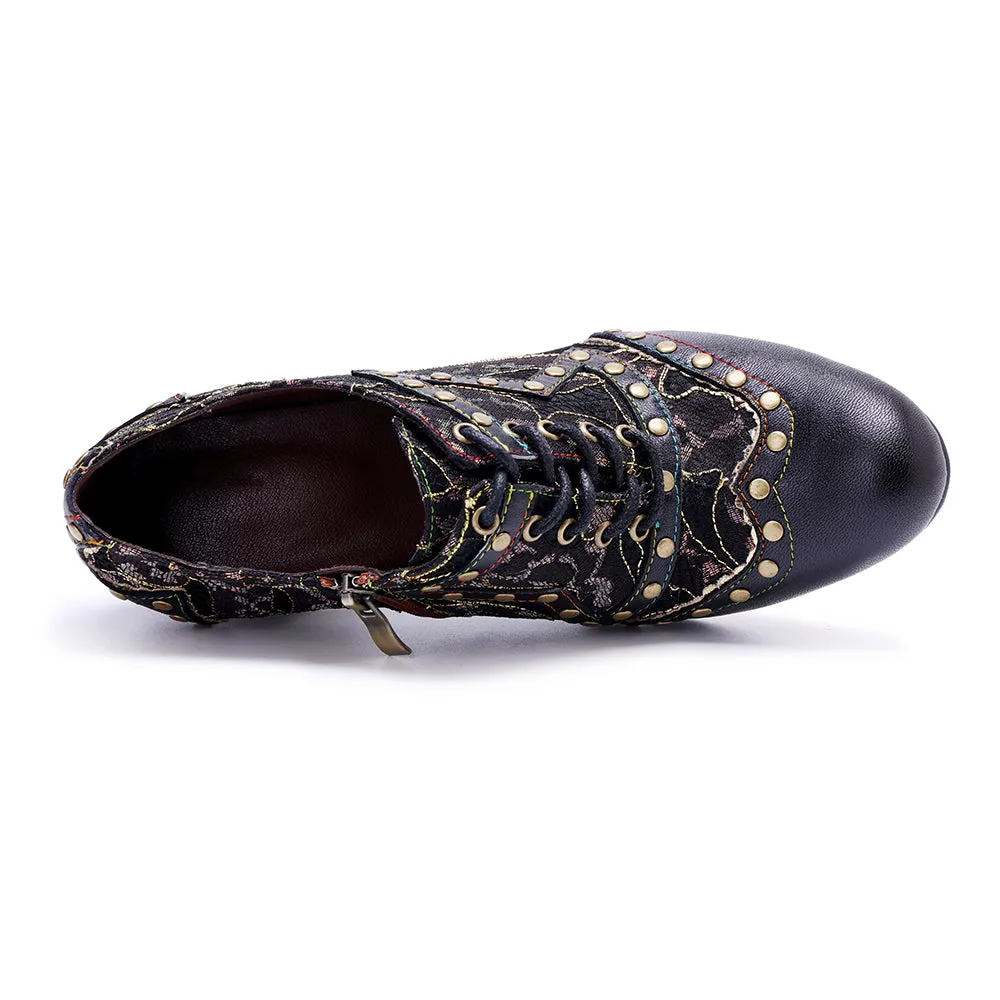 CrazycatZ Leather Pumps,Women  Vintage Block Heel Oxford Vintage Shoes Color Blocking Oxford Shoes 80304
