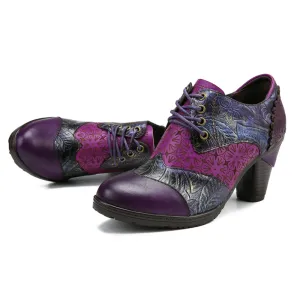 CrazycatZ Leather Pumps,Women  Vintage Block Heel Oxford Vintage Shoes Colorful Leather Pumps