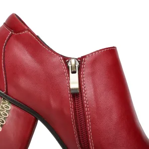 CrazycatZ Leather Pumps,Women  Vintage Block Heel Oxford Vintage Shoes Floral Oxford Shoes Red