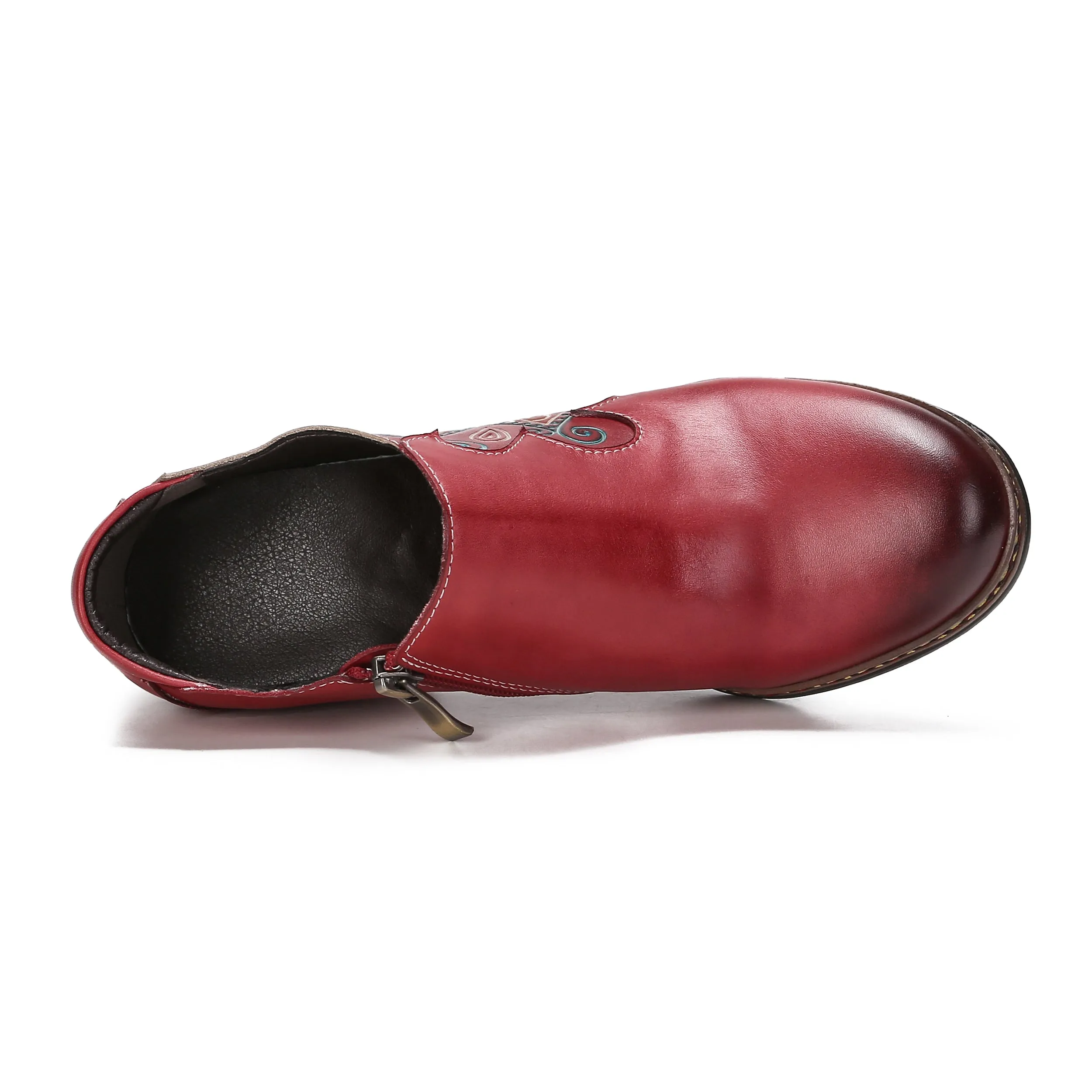 CrazycatZ Leather Pumps,Women  Vintage Block Heel Oxford Vintage Shoes Floral Oxford Shoes Red