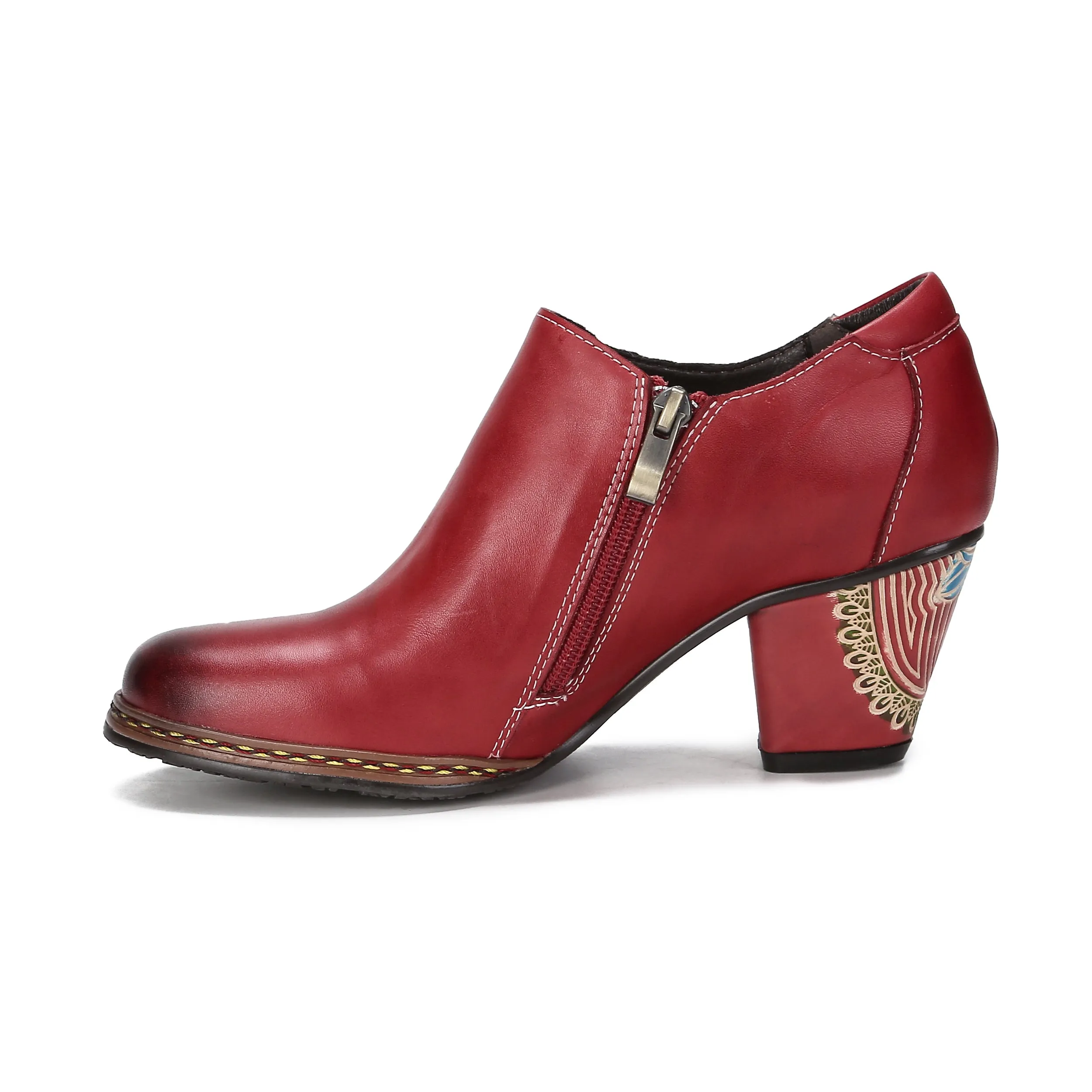 CrazycatZ Leather Pumps,Women  Vintage Block Heel Oxford Vintage Shoes Floral Oxford Shoes Red