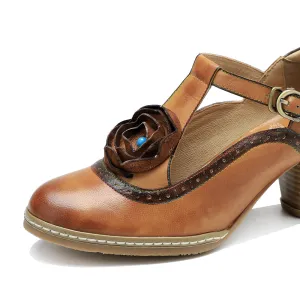 CrazycatZ Women's Leather Mary Jane Shoes Mary Jane Colorful Leather Oxfords Vintage Leather Pumps 2105