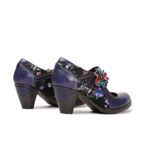 CrazycatZ Women's Leather Mary Jane Shoes Vintage Colorful Shoes Floral Mary Jane Shoes Purple