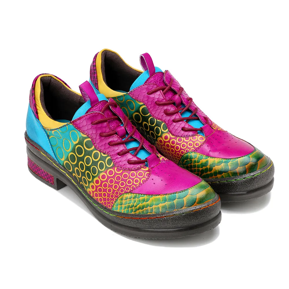 CrazycatZ Women's Leather Oxford Shoes Perforated Lace-up Wingtip Multicolor Leather Oxfords Vintage Oxford Shoes…