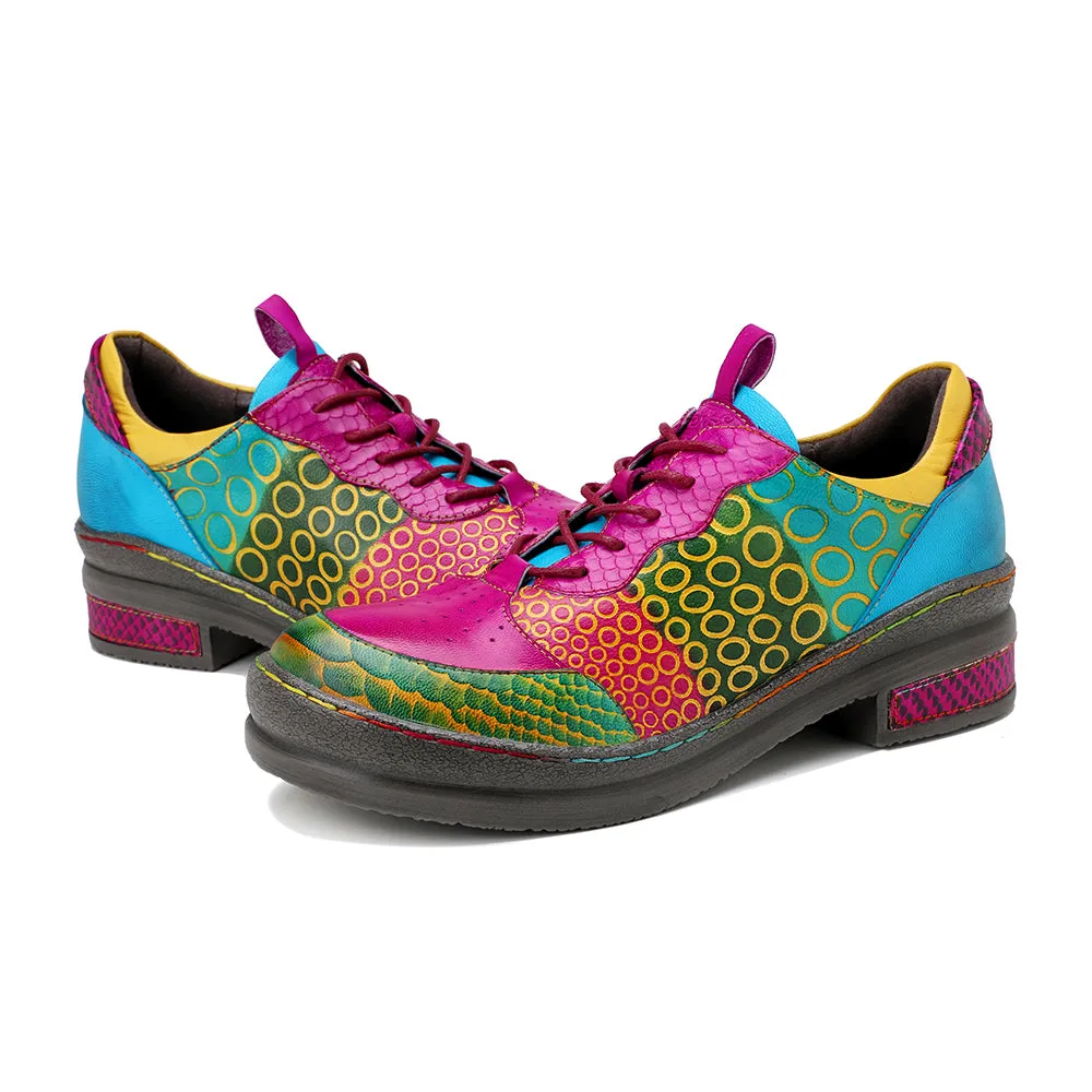 CrazycatZ Women's Leather Oxford Shoes Perforated Lace-up Wingtip Multicolor Leather Oxfords Vintage Oxford Shoes…