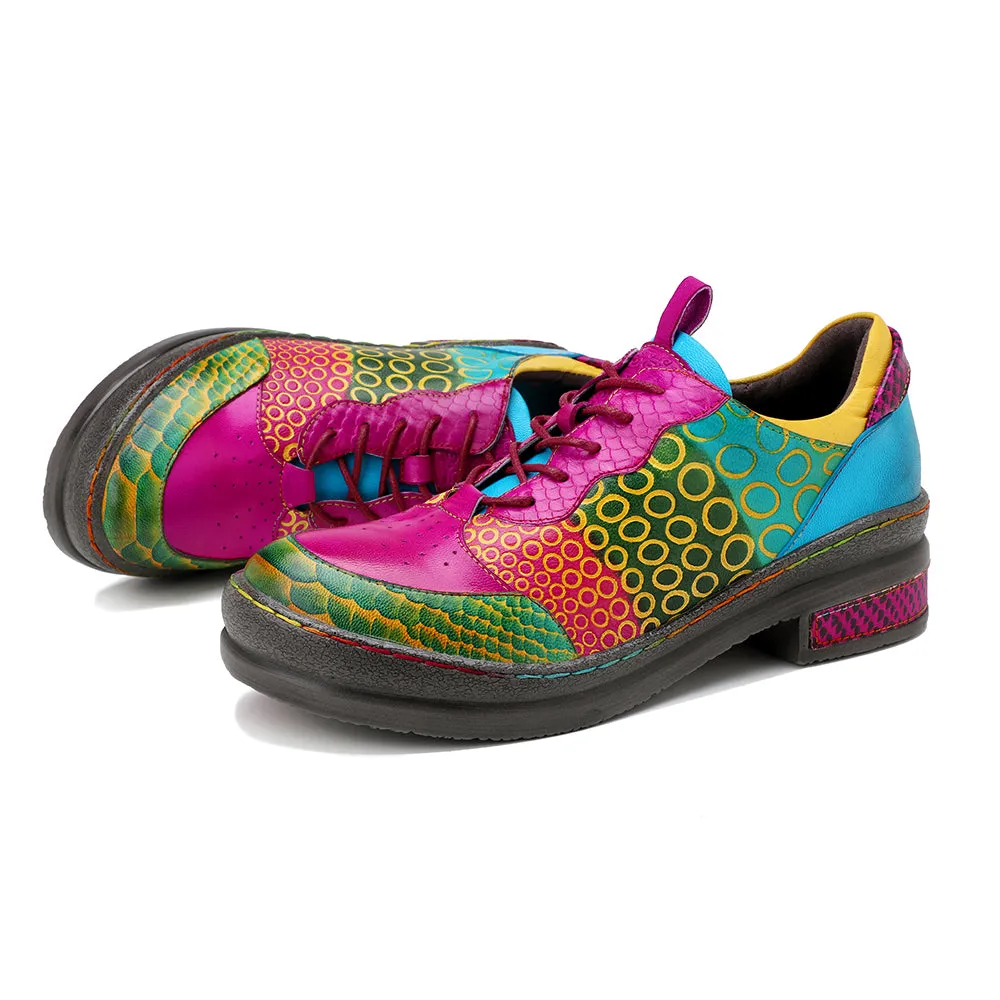 CrazycatZ Women's Leather Oxford Shoes Perforated Lace-up Wingtip Multicolor Leather Oxfords Vintage Oxford Shoes…