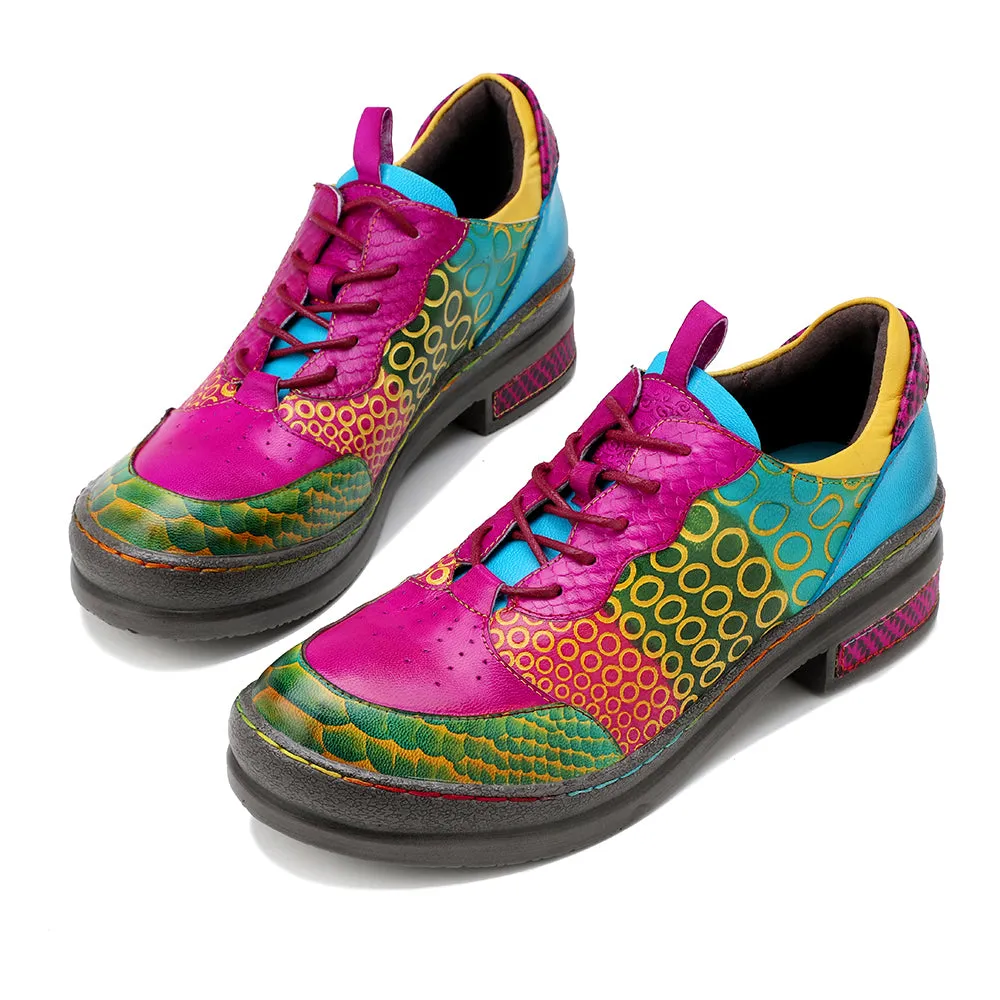CrazycatZ Women's Leather Oxford Shoes Perforated Lace-up Wingtip Multicolor Leather Oxfords Vintage Oxford Shoes…