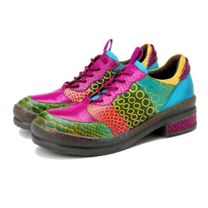 CrazycatZ Women's Leather Oxford Shoes Perforated Lace-up Wingtip Multicolor Leather Oxfords Vintage Oxford Shoes…