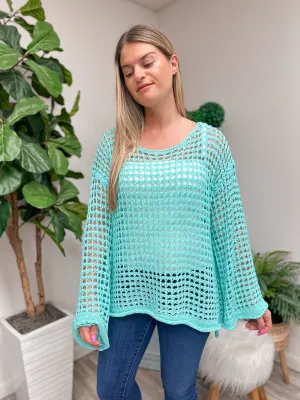 Crochet Mesh Oversized Top by POL - Aqua Blue