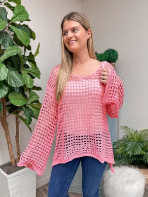 Crochet Mesh Oversized Top by POL - Peony Pink