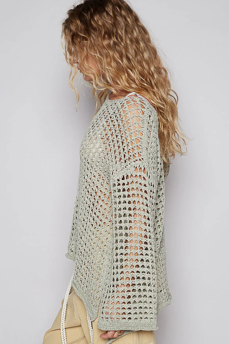 Crochet Mesh Oversized Top by POL - Sage
