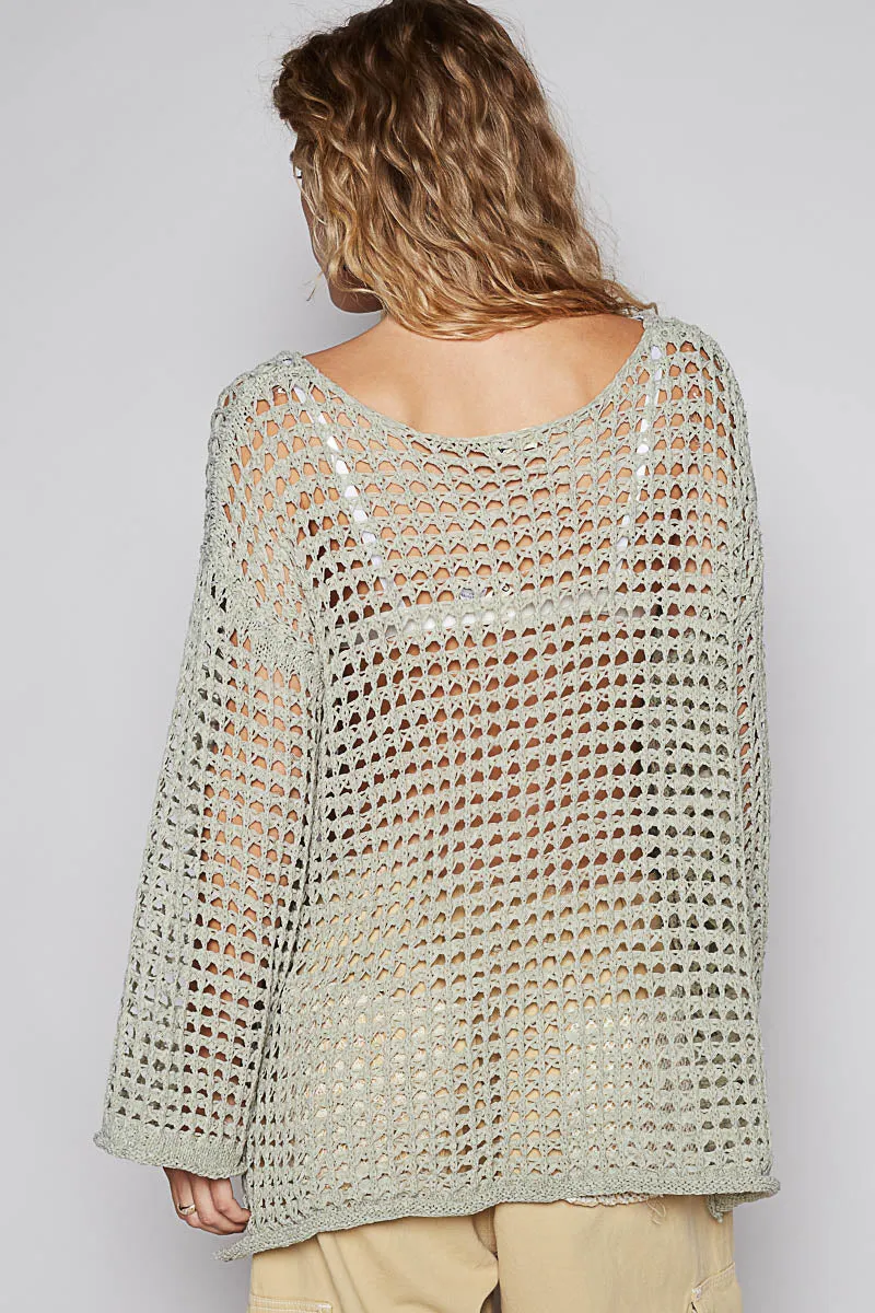 Crochet Mesh Oversized Top by POL - Sage