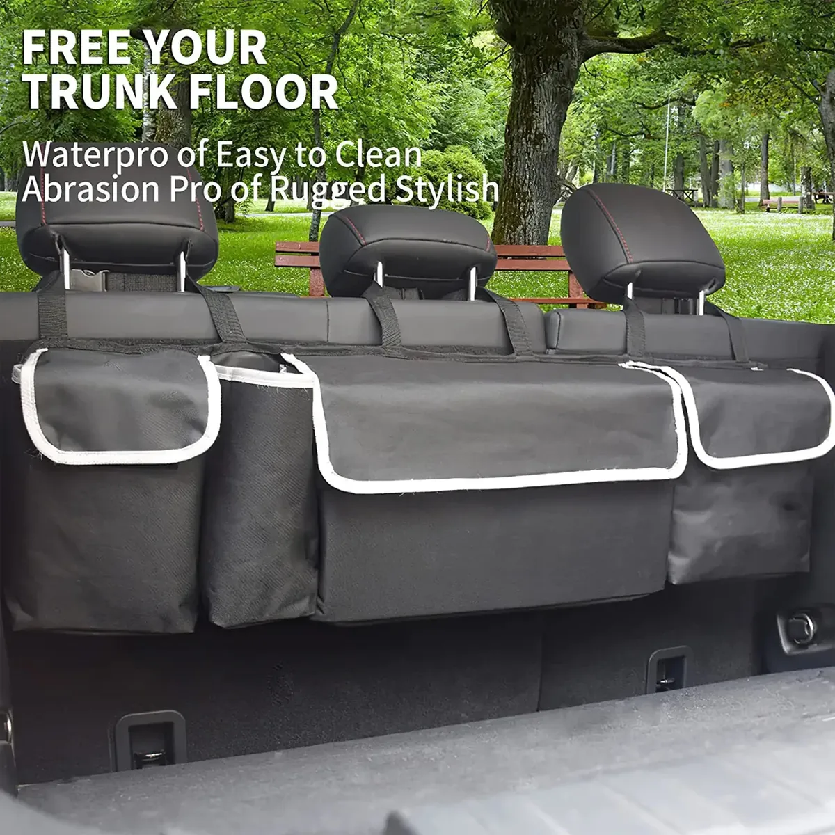 Custom Logo Car Trunk Hanging Organizer, Fit with Volvo, Thick Backseat Trunk Storage Bag with 4 Pockets and 3 Adjustable Shoulder Straps, Foldable Car Trunk Interior Accessories Releases Your Trunk Space