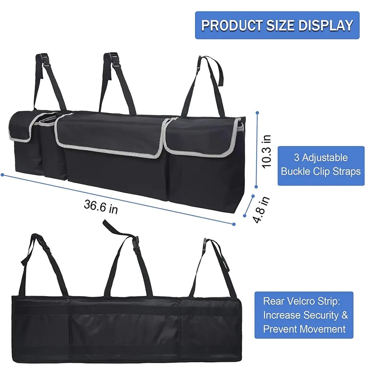 Custom Logo Car Trunk Hanging Organizer, Fit with Volvo, Thick Backseat Trunk Storage Bag with 4 Pockets and 3 Adjustable Shoulder Straps, Foldable Car Trunk Interior Accessories Releases Your Trunk Space