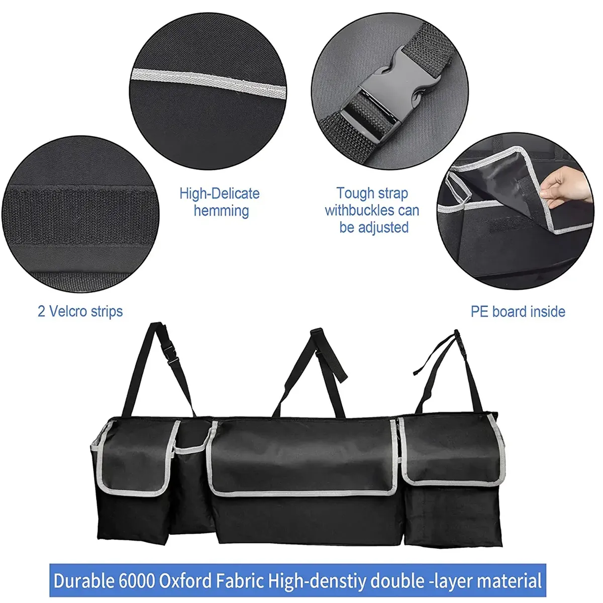 Custom Logo Car Trunk Hanging Organizer, Fit with Volvo, Thick Backseat Trunk Storage Bag with 4 Pockets and 3 Adjustable Shoulder Straps, Foldable Car Trunk Interior Accessories Releases Your Trunk Space