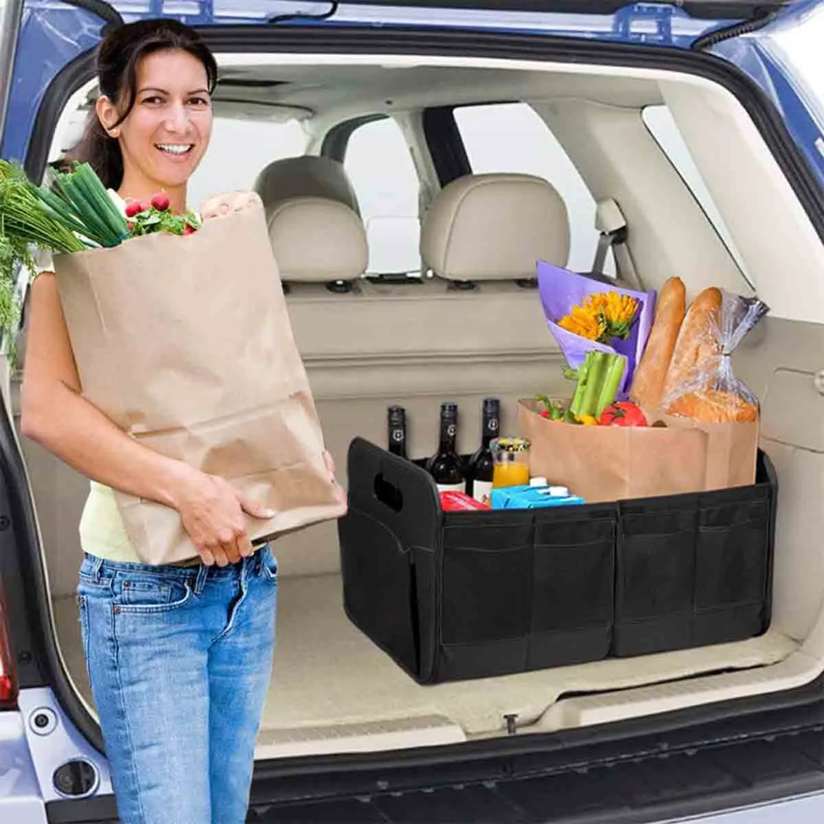 Custom Text For Car Trunk Organizer Storage, Compatible with All Cars, Reinforced Handles, Collapsible Multi, Compartment Car Organizers, Foldable and Waterproof, 600D Oxford Polyester PE12995