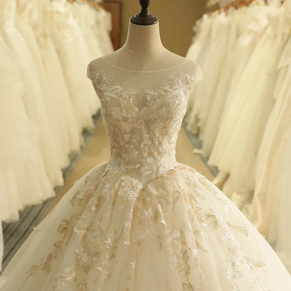 Cut-out Back Cap Sleeve Wedding Dress