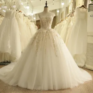Cut-out Back Cap Sleeve Wedding Dress