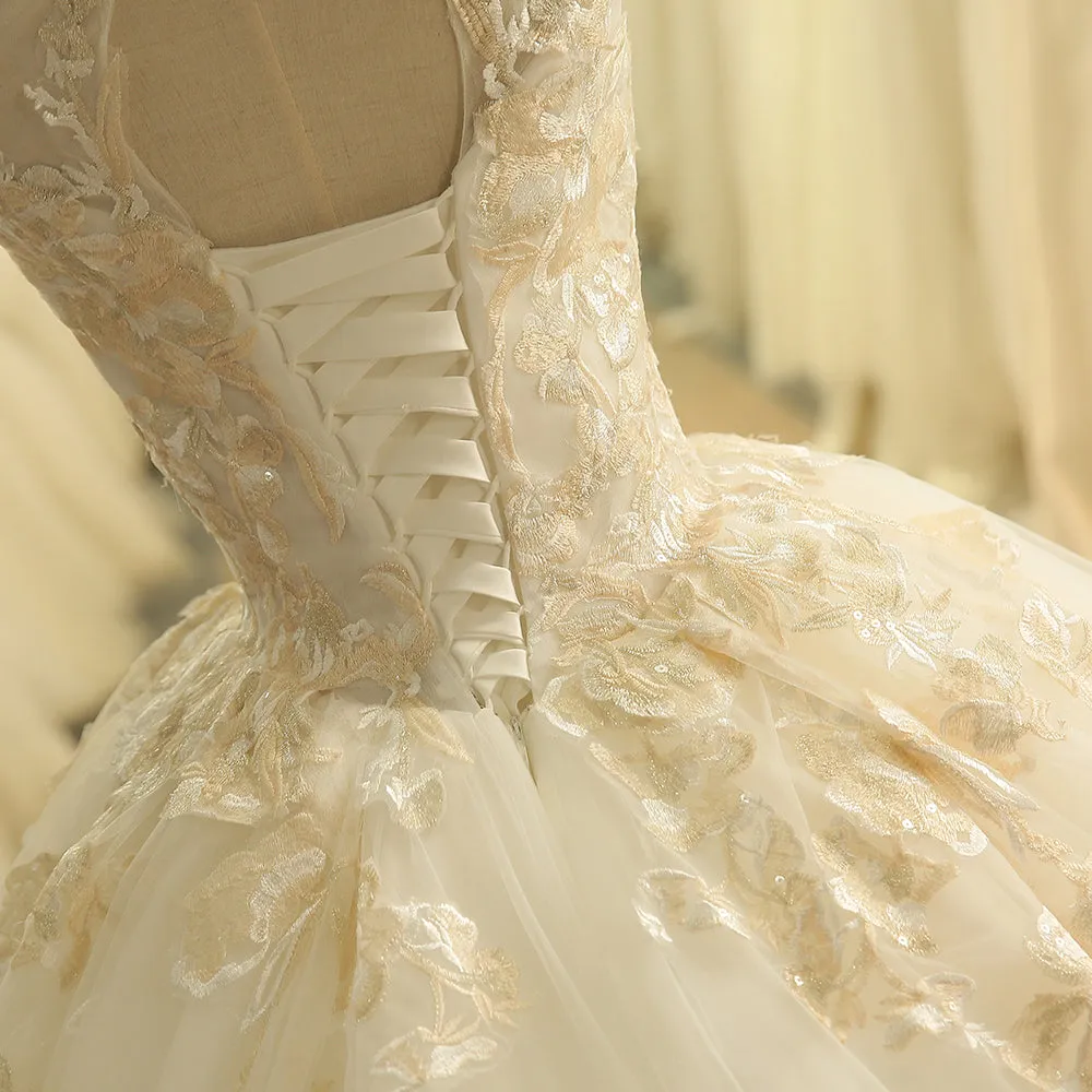 Cut-out Back Cap Sleeve Wedding Dress