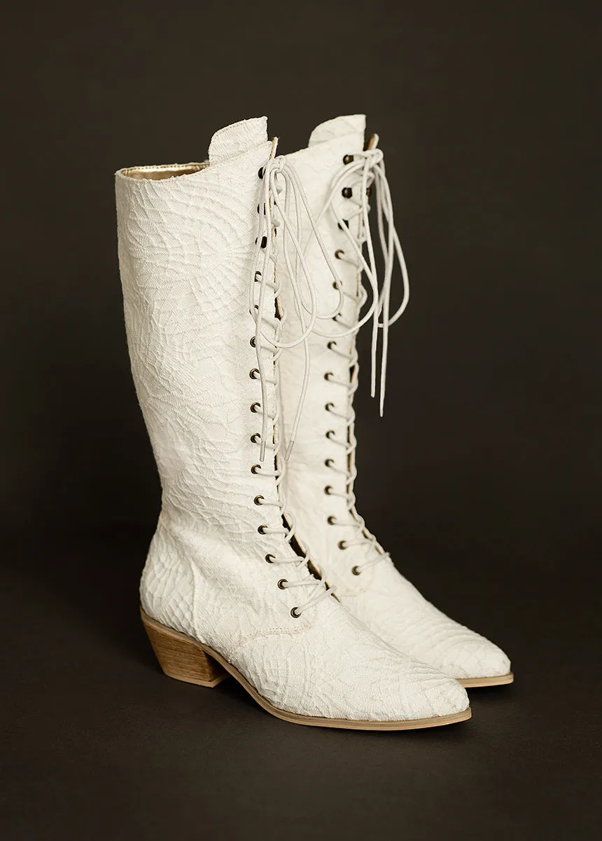 Deliah Tall Boot in Lace Lily Ivory