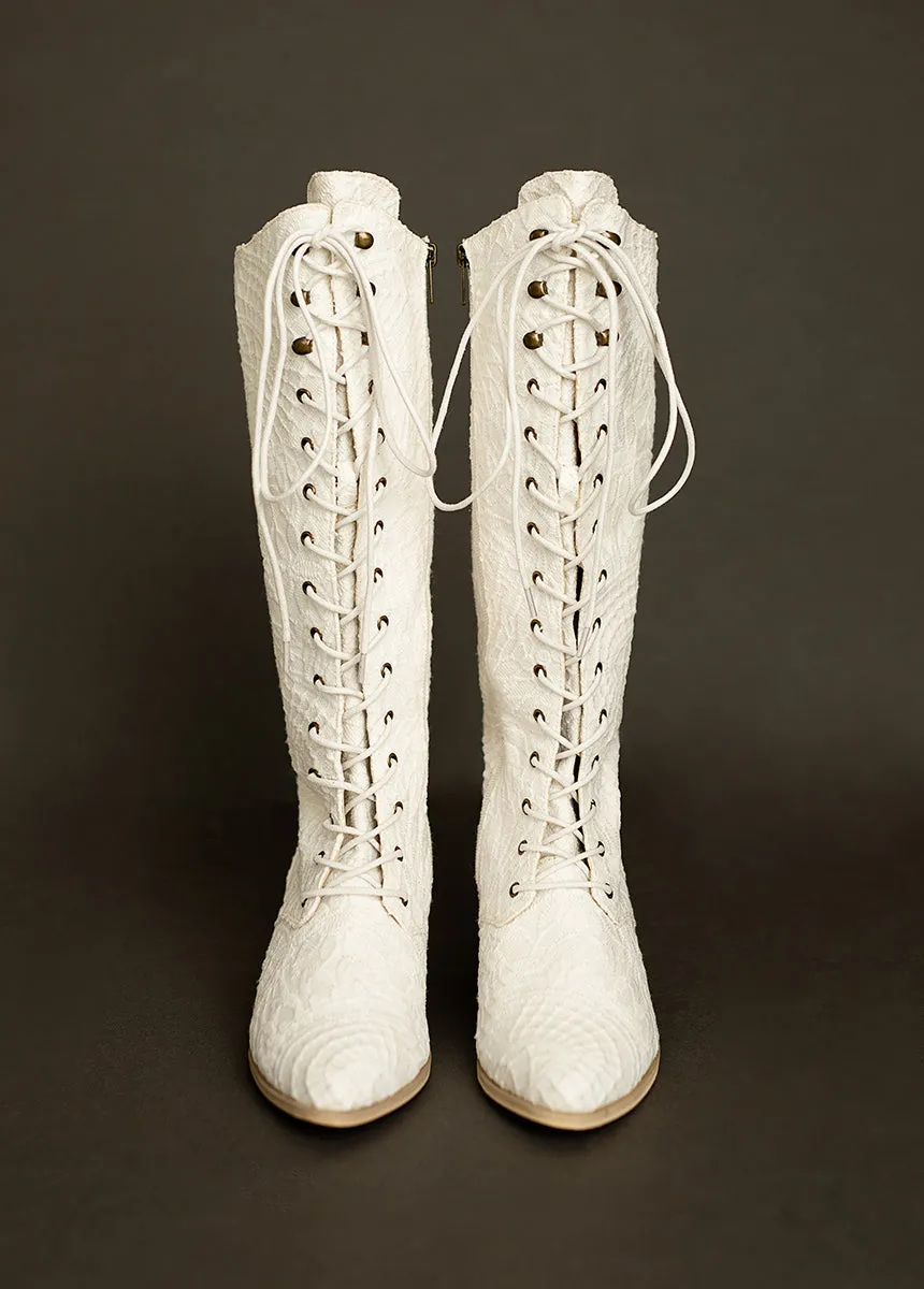 Deliah Tall Boot in Lace Lily Ivory