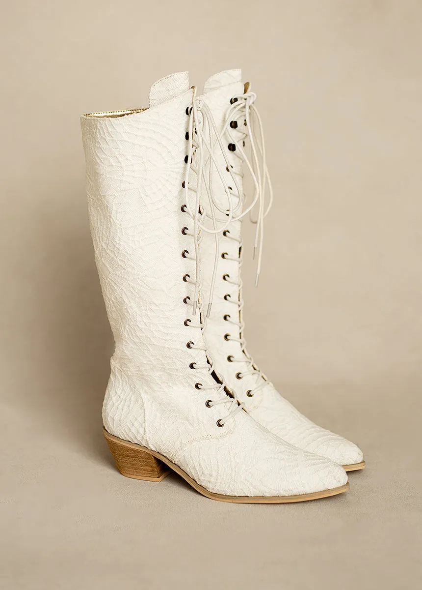 Deliah Tall Boot in Lace Lily Ivory