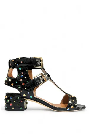 Dippo Sporty and Chic Sandal | Black/Multicolor Studs