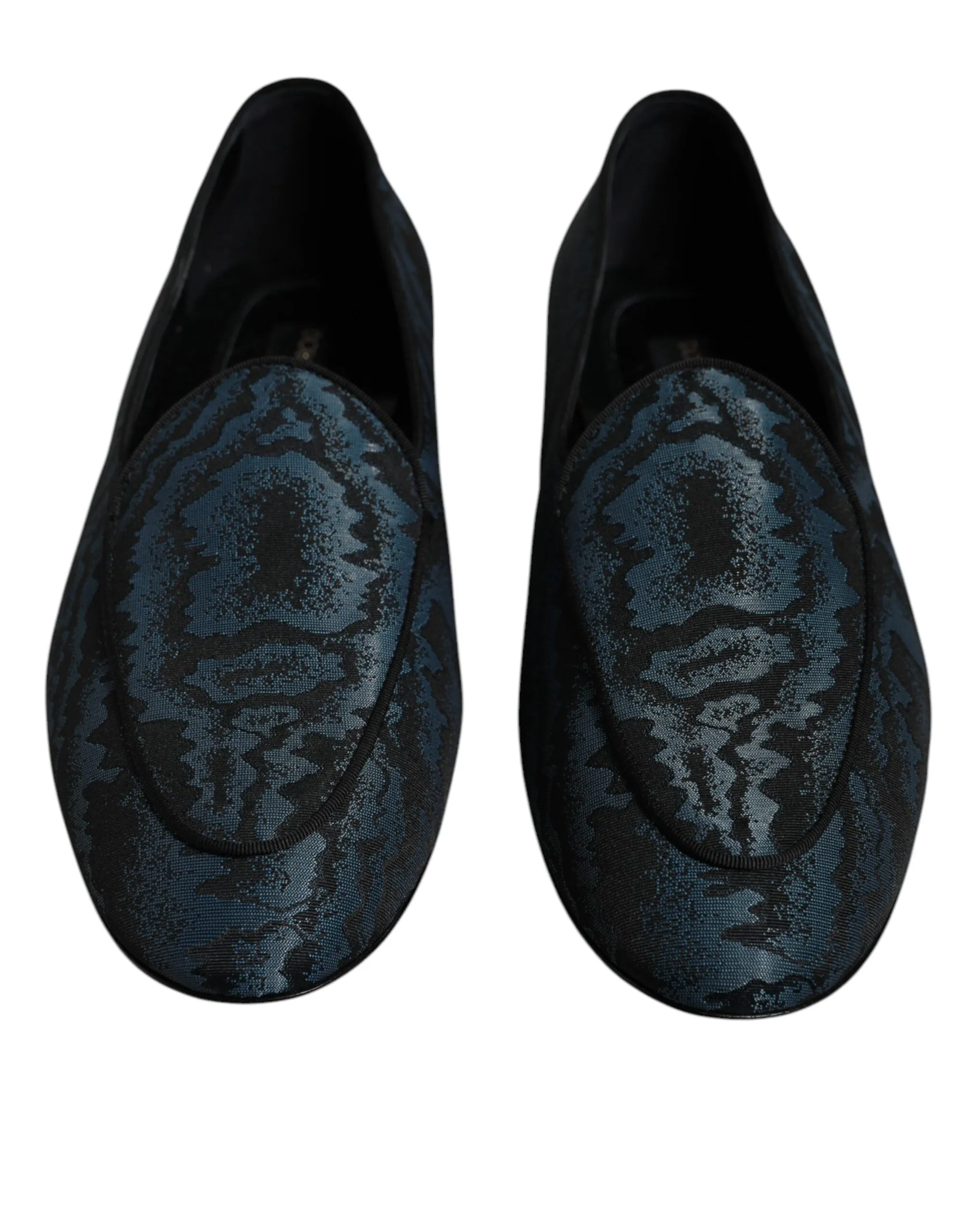 Dolce&Gabbana Men Dark Blue Loafers Polyester Printed Formal Flat Shoes Sz EU 43