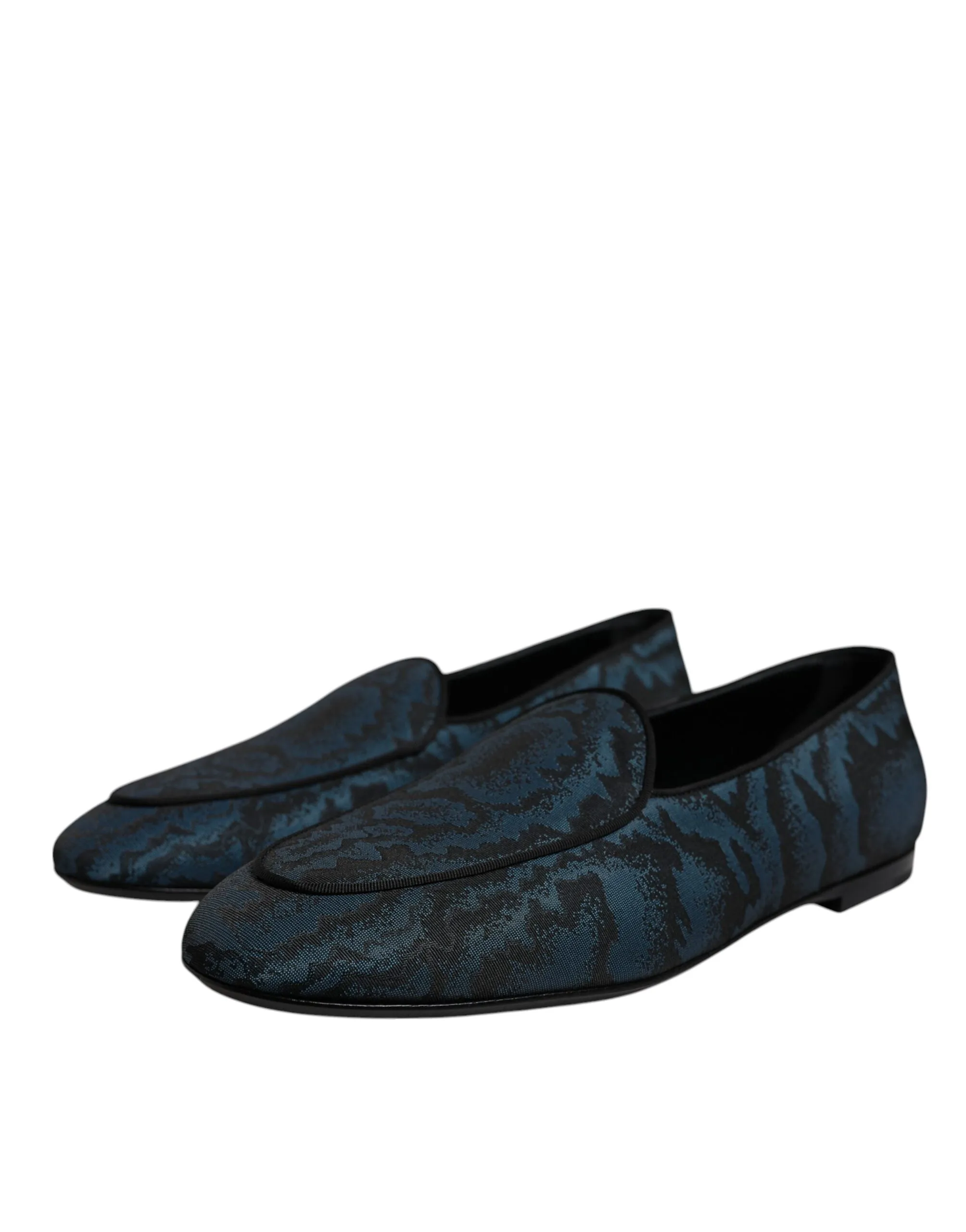 Dolce&Gabbana Men Dark Blue Loafers Polyester Printed Formal Flat Shoes Sz EU 43