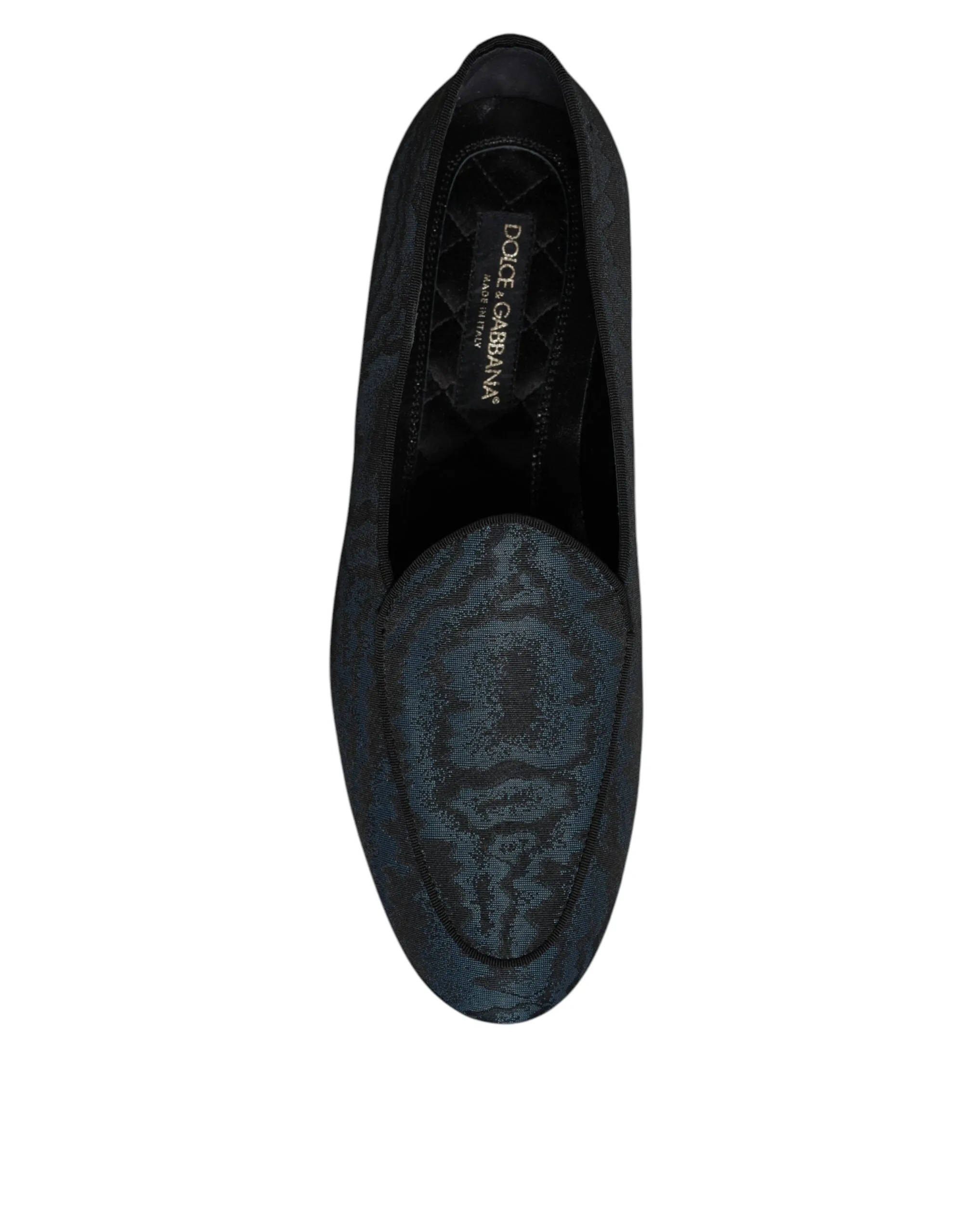 Dolce&Gabbana Men Dark Blue Loafers Polyester Printed Formal Flat Shoes Sz EU 43