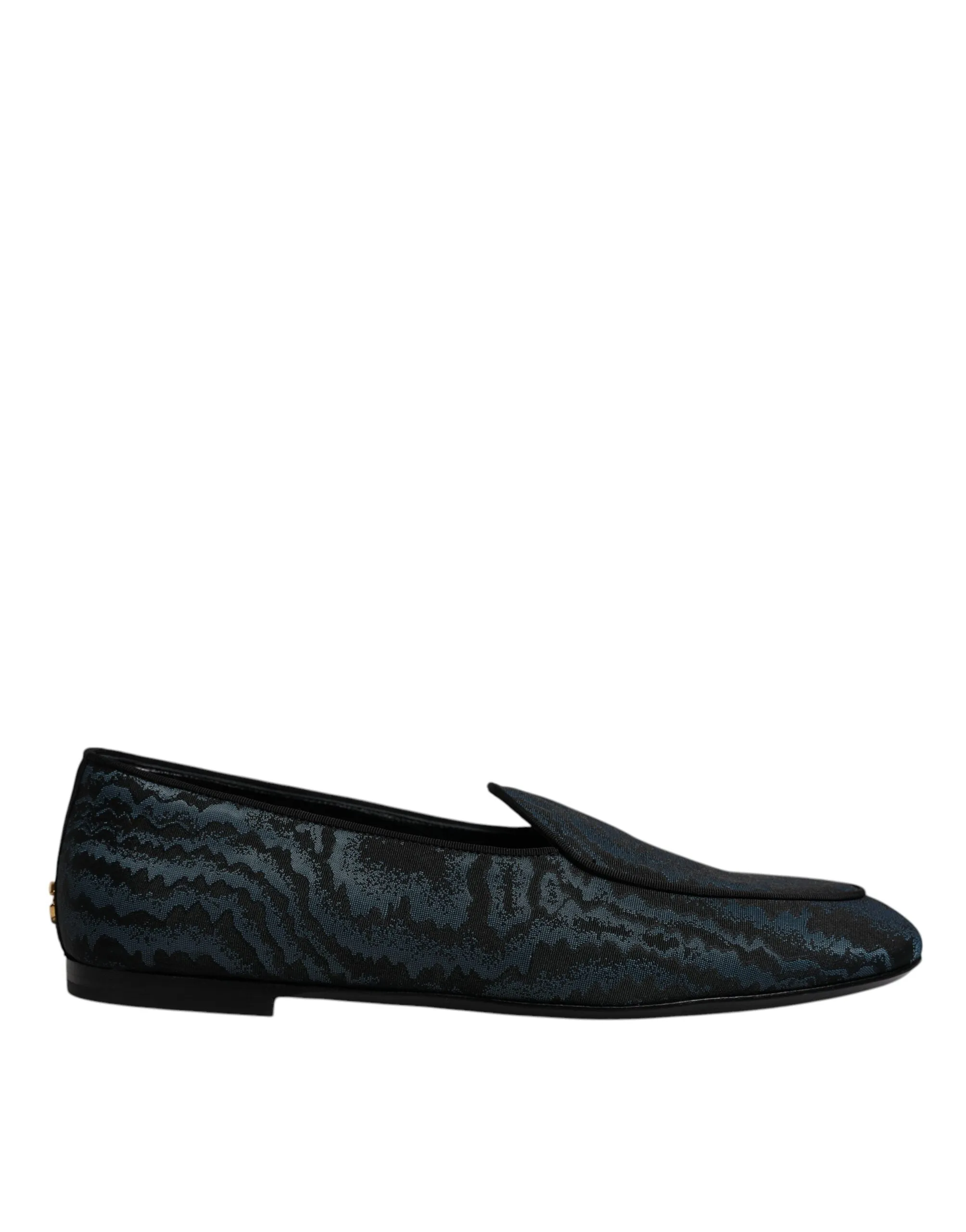 Dolce&Gabbana Men Dark Blue Loafers Polyester Printed Formal Flat Shoes Sz EU 43