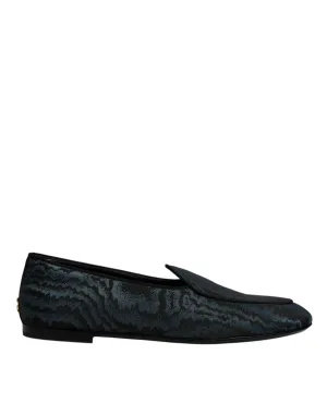 Dolce&Gabbana Men Dark Blue Loafers Polyester Printed Formal Flat Shoes Sz EU 43